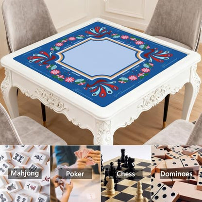 Mahjong Mat for Table with Carrying Bag & 3 Dice, Blue Peacock 31.5"x31.5" Square Rubber Mahjong Table Cover, Non-Slip & Noise Reduction Gaming Mat for Mah Jongg, Poker, Dominoes & Tile Games - color: Royal Blue