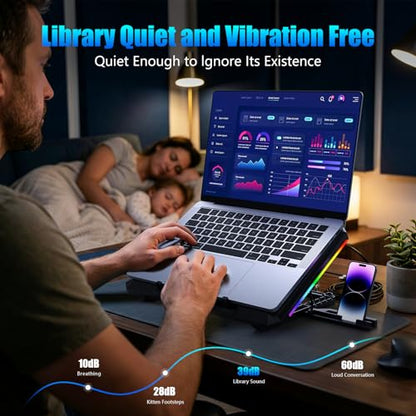 Laptop Cooling Pad with 12 Quiet Fans, Slim Portable for 12-17.3 Inch Laptop Cooler Stand, RGB Lighting, with 5 Height Adjustable, Gaming Cooling Fan Pad,Two USB Ports, Phone Holder (LCD) - size: 12Fan-LCD