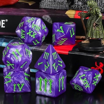 CiaraQ Polyhedral Dice Set - DND Role Playing Dice | Acrylic RPG Dice for Dungeons and Dragons MTG Table Games, Multicolor, 42pcs - color: Green/Purple/Black/Red/Blue/Orange