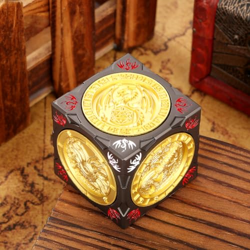 DND Spinner Dice, Polyhedral Rotating Game Dice, D&D Metal Dice | 7-in-1 Metal Dice Set, 3D Relief Design, D&D Gifts, RPG, MTG, Role Playing Board Game Accessories, with Box, Dark Grey & Gold - color: Dark Grey & Gold