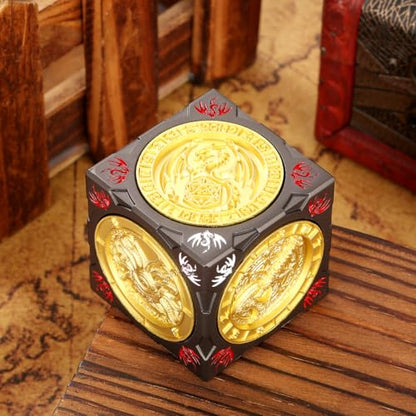 DND Spinner Dice, Polyhedral Rotating Game Dice, D&D Metal Dice | 7-in-1 Metal Dice Set, 3D Relief Design, D&D Gifts, RPG, MTG, Role Playing Board Game Accessories, with Box, Dark Grey & Gold - color: Dark Grey & Gold