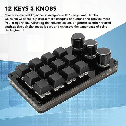 ASHATA 12 Key Mechanical Gaming Keyboard, One Handed Keypad, Custom Programme Hot Swappable Keyboard with 3 Knob Cable Separation Blue Switch for Office Gaming, ASHATAr127mui0bn