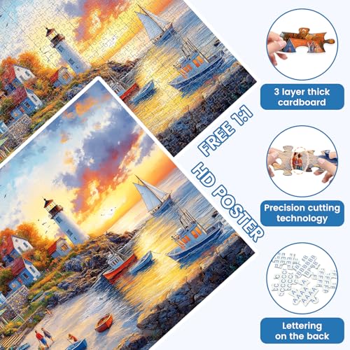 1000 Pieces Puzzles for Adults, Fall Seaside Puzzle, Fishing Village Jigsaw Puzzles 1000 Pieces, Creative Play Holiday Party Gifts Artwork Wall Home Decor, Funny Puzzle for Adults, 28×20 in - style: Fishing Village