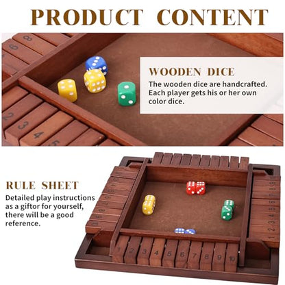 Shut The Box Game Wooden,4 Players Math Games for Kids 8-12,Dice Box Family Games for Kids and Adults,Board Tabletop Games for Kids 5-7, 12 Inch Close The Box Game for Classroom,Home or Party(4-Retro) - style: 4-player - Retro
