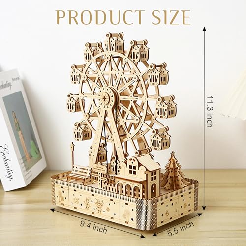 3D Wooden Puzzles for Adults, Ferris Wheel Kit w/Music & Spark Light | 183Pcs Creative Craft Kits for Adults, DIY Assembly Puzzle Desk Decor, Holiday Present for Xmas, Teens Men 14+ STEM Project - style: Ferris Wheel