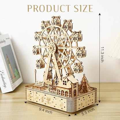3D Wooden Puzzles for Adults, Ferris Wheel Kit w/Music & Spark Light | 183Pcs Creative Craft Kits for Adults, DIY Assembly Puzzle Desk Decor, Holiday Present for Xmas, Teens Men 14+ STEM Project - style: Ferris Wheel