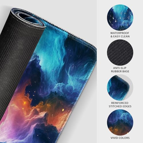 Galaxy Large Gaming Mouse Pad Desk Mat 31.5"x15.7" | Extended Mousepad, Non-Slip Rubber Base , Stitched Edges, for Computer/Laptop/Office/Home - color: Nebula Space
