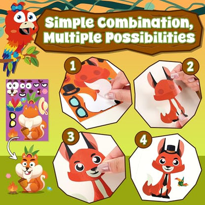 sinceroduct 100 Sheets Make a Face Stickers for Kids, Make Your Own Sticker,20 Styles Waterproof Kids Animal Stickers for Christmas, Valentine's Day Decoration, Gift, Reward, Travel Activities - style: Animal Style-1