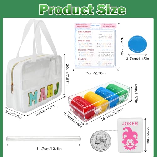American Mahjong Game Set,Mahjong Set,Complete Mahjong Tile Set with 166 White Tiles (1.2’’),4 Tile rulers,4 dice,1 Bag,100 Chips,5 Instruction Manuals,Mahjong Game Gift for Enthusiasts