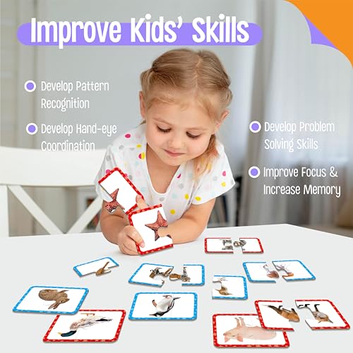 48 Animal Matching Puzzles with Error-Correction, Self-Correcting Puzzle Match Game Educational Learning Activities for Toddlers, Kindergarten, Animal-Themed Learning Games Toys for 3 Years Old - style: Animal-C