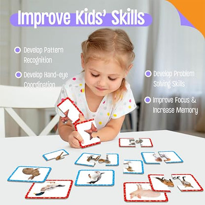 48 Animal Matching Puzzles with Error-Correction, Self-Correcting Puzzle Match Game Educational Learning Activities for Toddlers, Kindergarten, Animal-Themed Learning Games Toys for 3 Years Old - style: Animal-C