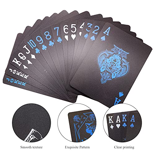 WJPC PVC Waterproof Playing Cards, Cool Black Plastic Poker Cards,Deck of Cards for Game and Party.(Wolf) - color: Blue