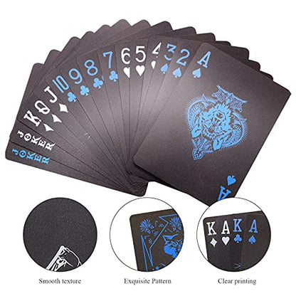 WJPC PVC Waterproof Playing Cards, Cool Black Plastic Poker Cards,Deck of Cards for Game and Party.(Wolf) - color: Blue
