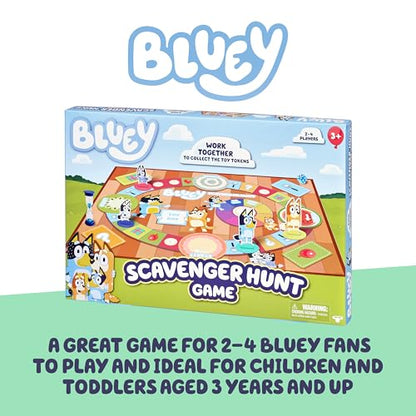 Bluey Scavenger Hunt Board Game, Cooperative Play with 4 Exclusive Mini-Figures, Indoor Games for Kids Ages 5+, Fun Toy Token Collecting Game | Collect 12 toy tokens as a team with Bluey, Bingo, Bandit & Chilli minis; family game for kids ages 3+ - style: