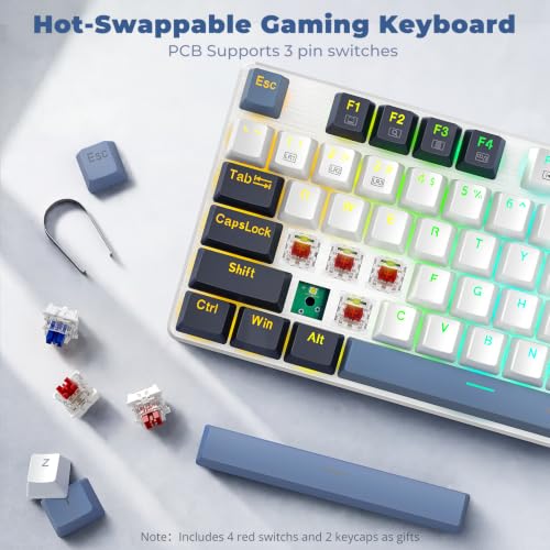 Redragon Mechanical Gaming Keyboard Wired, 11 Programmable Backlit Modes, Hot-Swappable Red Switch, Anti-Ghosting, Double-Shot PBT Keycaps, Light Up Keyboard for PC Mac, Blue - color: White Blue