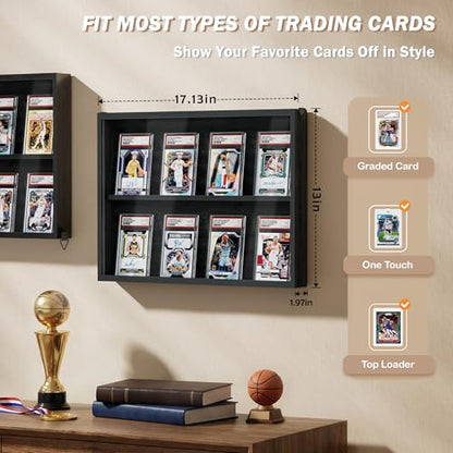 Emfogo Card Display Case, 3 Pack Trading Card Display with Clear View, Wooden Graded Sports Card Display Case Wall Mounted, Baseball Card Display Frame for Trading Card Collection (3 Pack-Black) - size: 2-Layer 3 Pack