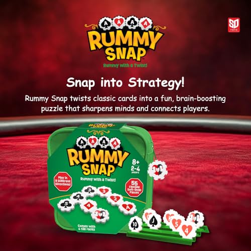 Rummy Strategy Game for Adults, Family, and Kids, Includes Full Size Snap Tiles, Racks, and Storage Travel Bag, Fun for Ages 8+, 2-4 Players