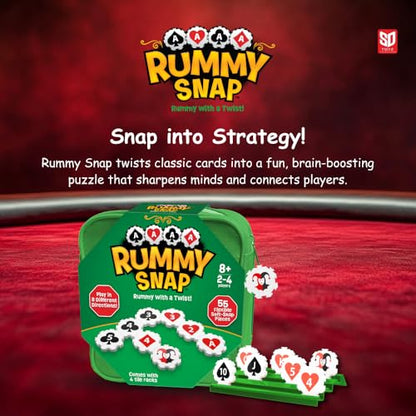 Rummy Strategy Game for Adults, Family, and Kids, Includes Full Size Snap Tiles, Racks, and Storage Travel Bag, Fun for Ages 8+, 2-4 Players