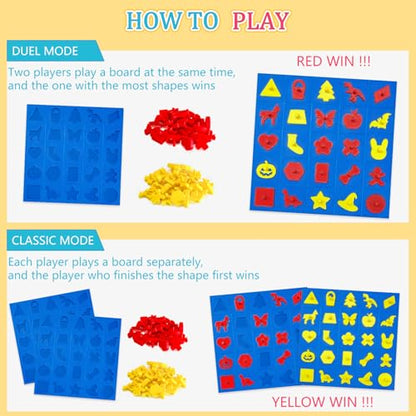Shape Matching Board Game for Kids 5+ Sorting Shapes and Pieces Puzzle Toy Solo or 2-Player Duel Mode Preschool Games Gifts for Classroom Birthday Back to School Halloween Thanksgiving Christmas