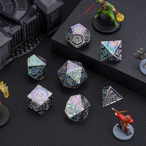 DND Metal Dice Set, Polyhedral Dice Set for RPG D&D Dice with Cracks Dungeons and Dragons Dice Set for RPG TTRPG D&D Die with Gift Case（Silver and Coloured Ink-1） for Ages 15 and Up - color: Silver and Coloured Ink-1