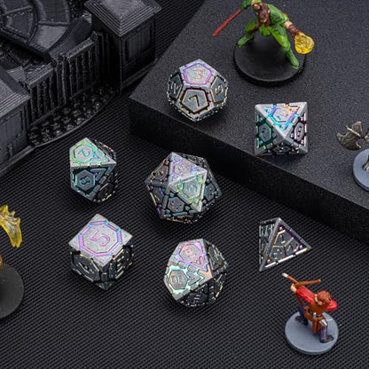 DND Metal Dice Set, Polyhedral Dice Set for RPG D&D Dice with Cracks Dungeons and Dragons Dice Set for RPG TTRPG D&D Die with Gift Case（Silver and Coloured Ink-1） for Ages 15 and Up - color: Silver and Coloured Ink-1