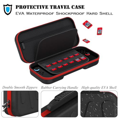 ADVcer Switch 2 Carrying Case with 24 Game Card Cartridges and Large Zipper Pocket, EVA Hard Shell Portable Travel Protective Case for Nintedo Switch2 Handheld Console, Controller & Accessories (Red) - color: Red