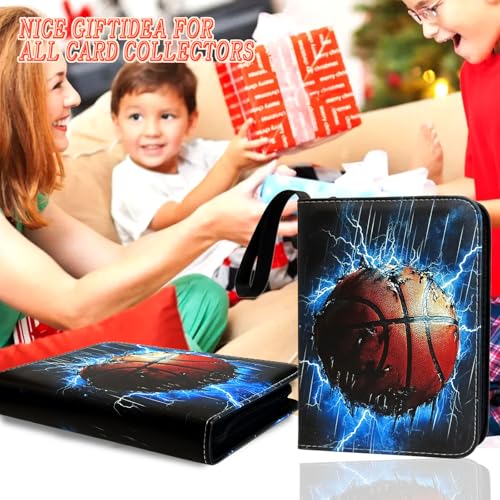 400 Pocket Zippered Basketball Card Binder, 4-Pocket Trading Card Album with 50 Removable Sleeves, PU Leather Waterproof Sports Card Holder for NBA Basketball Cards Storage Display Case Gift - color: Basketball