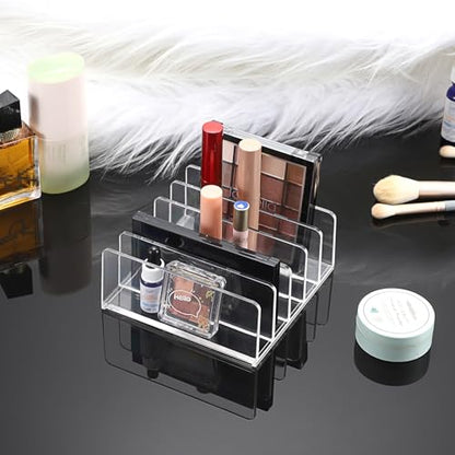 Hipiwe 2-Pack Acrylic File Organizer for Sorting Mail - 5 Slots Letter Sorter Clear Desktop Bill Divider Holder for Paper Envelope Document Book Cash Money Eyeshadow Makeup Palette