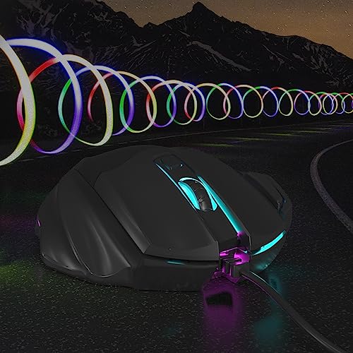 GAME PUNK Pro Series Optical Wired Gaming Mouse, Ergonomic Wired Mouse with RGB LED Lights, 3,600 DPI, and 7 Mappable Tactile Buttons, Compatible with Windows, MacOS, PlayStation 5, Xbox Series X/S - color: Black