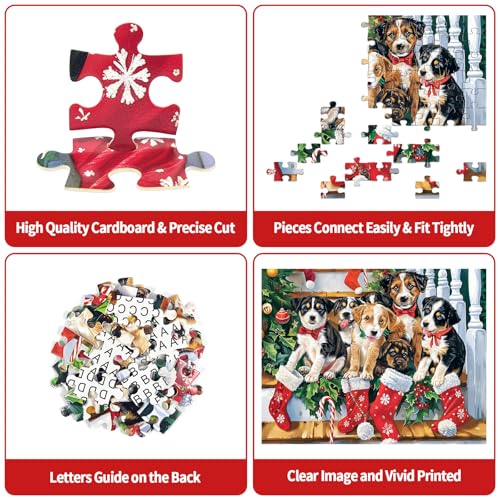 Christmas Puzzle 100 Piece Puzzles for Kids, Christmas Dogs Puzzle 100 Pieces Christmas Puppies Puzzle 100 Piece Puzzles for Adults Christmas Puzzle Puppies Puzzles for Kids Ages 6-10 Brain Teaser - color: Christmas Dogs