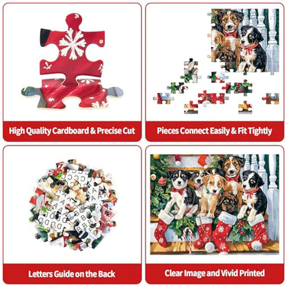 Christmas Puzzle 100 Piece Puzzles for Kids, Christmas Dogs Puzzle 100 Pieces Christmas Puppies Puzzle 100 Piece Puzzles for Adults Christmas Puzzle Puppies Puzzles for Kids Ages 6-10 Brain Teaser - color: Christmas Dogs