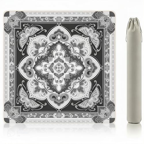 Mahjong Mat for Table,31.5x31.5 American Mahjong Mat-Vintage Butterfly-Floral Design,Anti-Slip Neoprene Noise Reducing Table Cover with Storage Pouch for Mahjong/Poker/Board Games,Black - color: Black