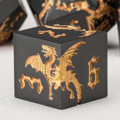 Metal D&D Dragon Dice Set,Metallic DND Polyhedral Dice for Dungeons and Dragons RPG TTRPG D&D 7-Die Set with Gift Case Dragon-Pearl Gun Gold - color: Dragon-pearl Gun Gold