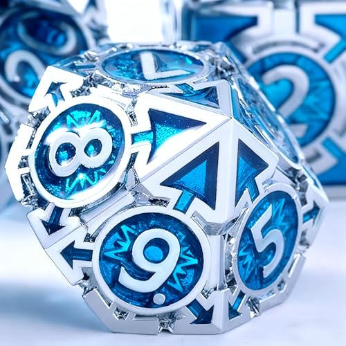 Rare Chrome-Plated DND Dice Set, Metal D&D Dice Sets Made of Durable Zinc Alloy，Dungeons and Dragons Dice with Gift Box, D and D Dice Set (Blue) - color: Silver-light Blue