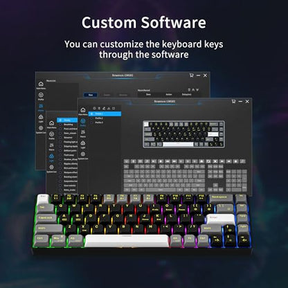 Newmen GM681 Wired Mechanical Keyboard,60% LED Backlit Gaming Keyboard | Wired Gaming Mechanical Keyboard,LED Backlit,Custom Hot Swappable,Ergonomic,Compact Small,USB Mini Computer Keyboard,PC Gamer - color: Black/White/Grey Keycaps