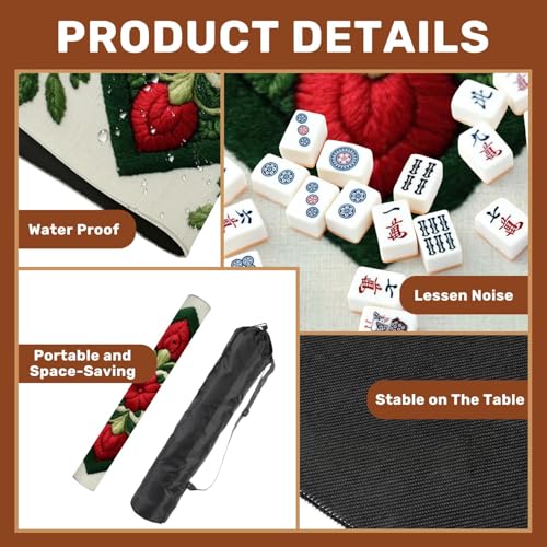 Mahjong Mat 31.5" x 31.5" Embroidered Christmas Poinsettia Holly Square Red Green Non-Slip Noise Reduction Mahjong Tiles Table Cover for Dominoes Poker Card Board and Tile Games Gift - color: Color7