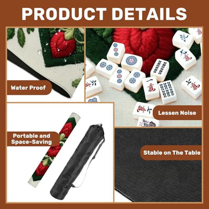 Mahjong Mat 31.5" x 31.5" Embroidered Christmas Poinsettia Holly Square Red Green Non-Slip Noise Reduction Mahjong Tiles Table Cover for Dominoes Poker Card Board and Tile Games Gift - color: Color7