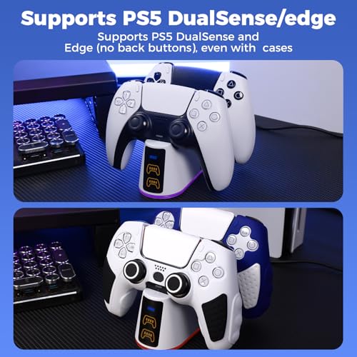 IINE Dual Charging Station for PS5 Controller, PS5 Charging Dock Stand with RGB Lights & LED Battery Indicators & Charging Cable