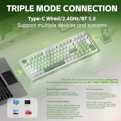 LEOBOG X Aula Green Keyboard Wireless Gaming Keyboard Creamy Silent | 98 Keys,Quiet,RGB Backlit,2000mAh Computer Keyboards Membrane Creamy Keyboard with Number Pad,Tri-Mode BT/2.4GHz/USB-C - color: Green