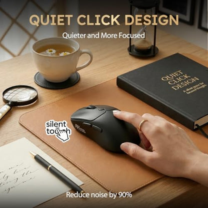 RK ROYAL KLUDGE MO1 Wireless Mouse, 55g Ultra-Lightweight Computer Mice, 6 Programmable Buttons, Quiet Click, 2.4GHz/Bluetooth/Wired, 6000 DPI Optical Sensor, Black - color: Black
