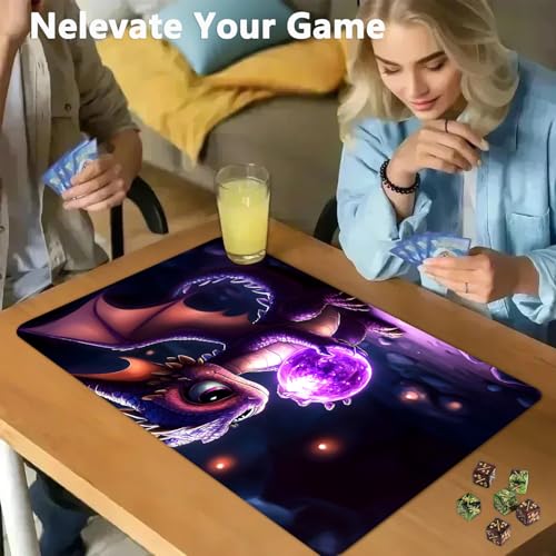 for MTG Game Playmat - 24 x 14 inches with Dices and Storage Bags, Non-Slip Base for TCG and Board Game Card Mats, Trading Card Games Mat, Baby Dragon in Crystal Ball Pattern Collectible Card Playmats - color: Jv-playmat-p7-1-g183