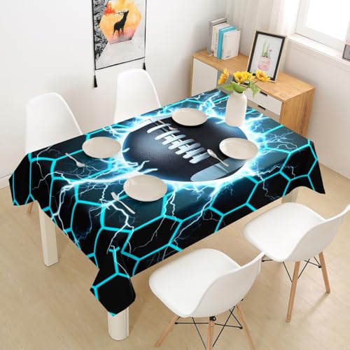 Manfei Rugby Table Cloth for Dining Kitchen Room Decor Neon Blue Honeycomb Decorative Tablecloths Soccer Ball Game Sports Table Cover for Teens Square 55"x55" - color: Blue Black, size: 55" x 55"