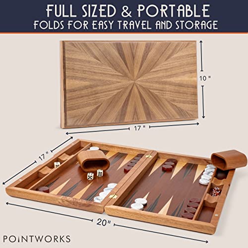 Pointworks 17 Inch Backgammon Sets for Adults. Beautiful Wood Inlaid Backgammon Board Game Set with Unique Checkers & Dice. Large Back Gammon Game Sets Travel Size for 2 Players Nardi or Tavla - style: Backgammon