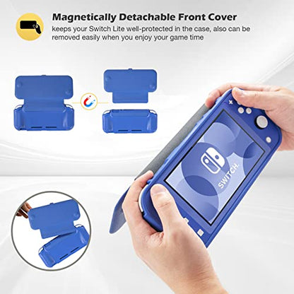 ProCase Flip Cover for Nintendo Switch Lite with 2 Pack Tempered Glass Screen Protectors, Slim Protective Case with Magnetically Detachable Front Cover for Nintendo Switch Lite 2019 -Blue - color: Blue