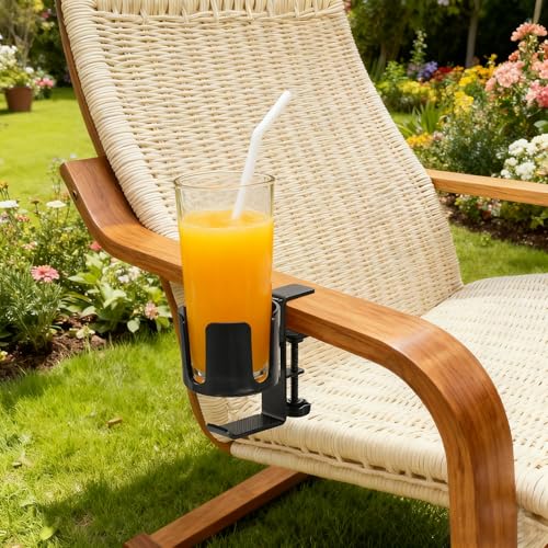 Desk Cup Holder Clamp with Headset Hook, Anti-Spill Water Bottle Stand Clip On Table Edge or Chair Armrests, Office Accessories for Coffee Drink Mug Bottles - size: 3.3 Inch, with Hook