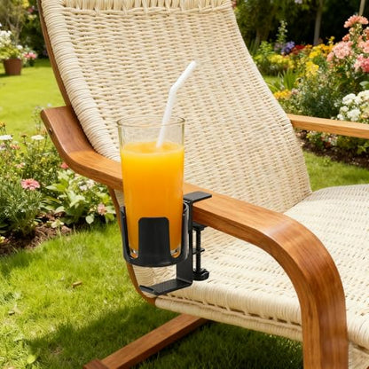 Desk Cup Holder Clamp with Headset Hook, Anti-Spill Water Bottle Stand Clip On Table Edge or Chair Armrests, Office Accessories for Coffee Drink Mug Bottles - size: 3.3 Inch, with Hook
