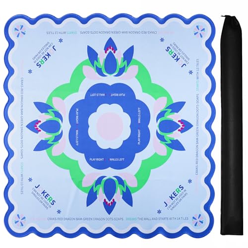 Jongyance Learning Mahjong Mat (31.5”x31.5”) with Black Carrying Bag, Anti-Slip, Noise-Reducing, Mahjong Table Mat for Mah-jongg,Poker, Board Games, Dominoes, and Card - color: Light Blue