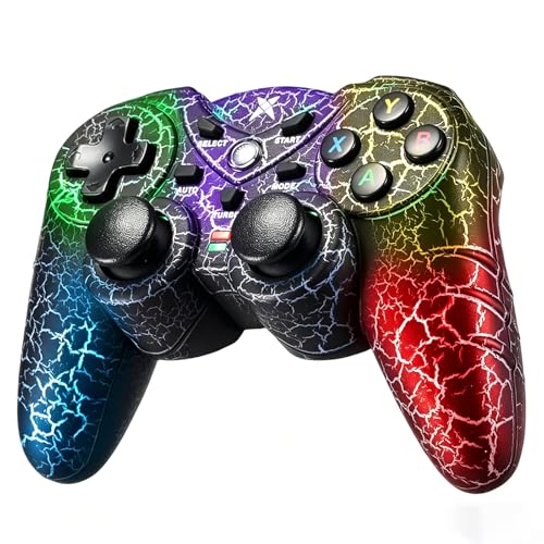 NBCP Wireless Controller for PC,Light-Up Gamepad,Black Crack Custom Design with RGB LED Lights,Turbo,Luminous Mode,Compatible with Windows 7/8/10/11 & Steam - color: Black Crack for PC Wireless