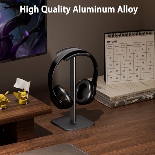Headphone Stand for Desk - Headset Stand Headphone Holder (Black) | with Aluminum Hanger and Plastic Headrest, headphone holder for AirPods Max, Sony, Bose, Beats and More - color: Black