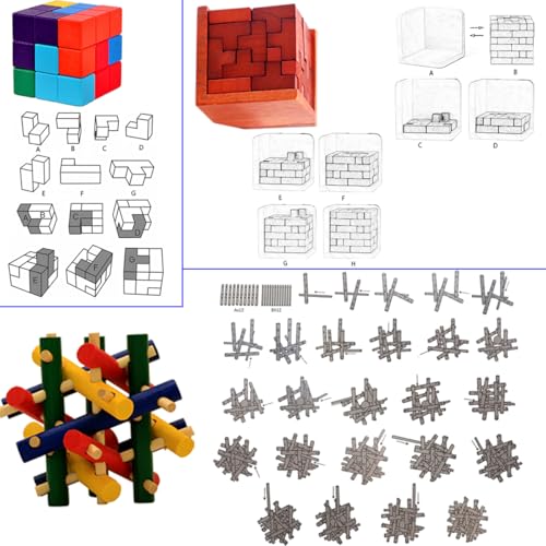 18 Pack Large Wooden Brain Teaser Puzzles Wooden Burr Puzzles Brain Teaser Puzzle with Gift Packing Box Magic Puzzle Games Toys Stocking Stuffers Party Favors for Kids and Adults (Colorful Wood) - style: Colorful Wood
